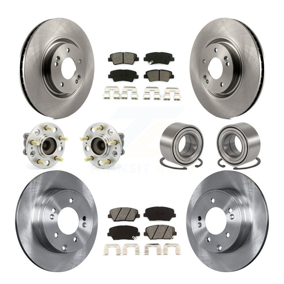 Front Rear Wheel Hub Bearings Assembly Disc Brake Rotors And Semi-Metallic Pads Kit (10Pc) For Hyundai Azera KBB-106764