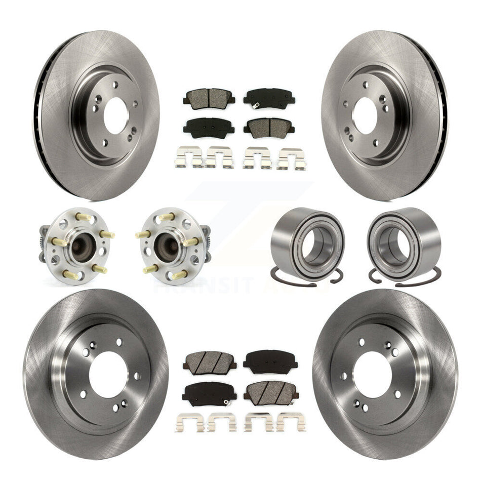 Front Rear Wheel Hub Bearings Assembly Disc Brake Rotors And Semi-Metallic Pads Kit (10Pc) For 2016-2017 Hyundai Azera Limited KBB-106765