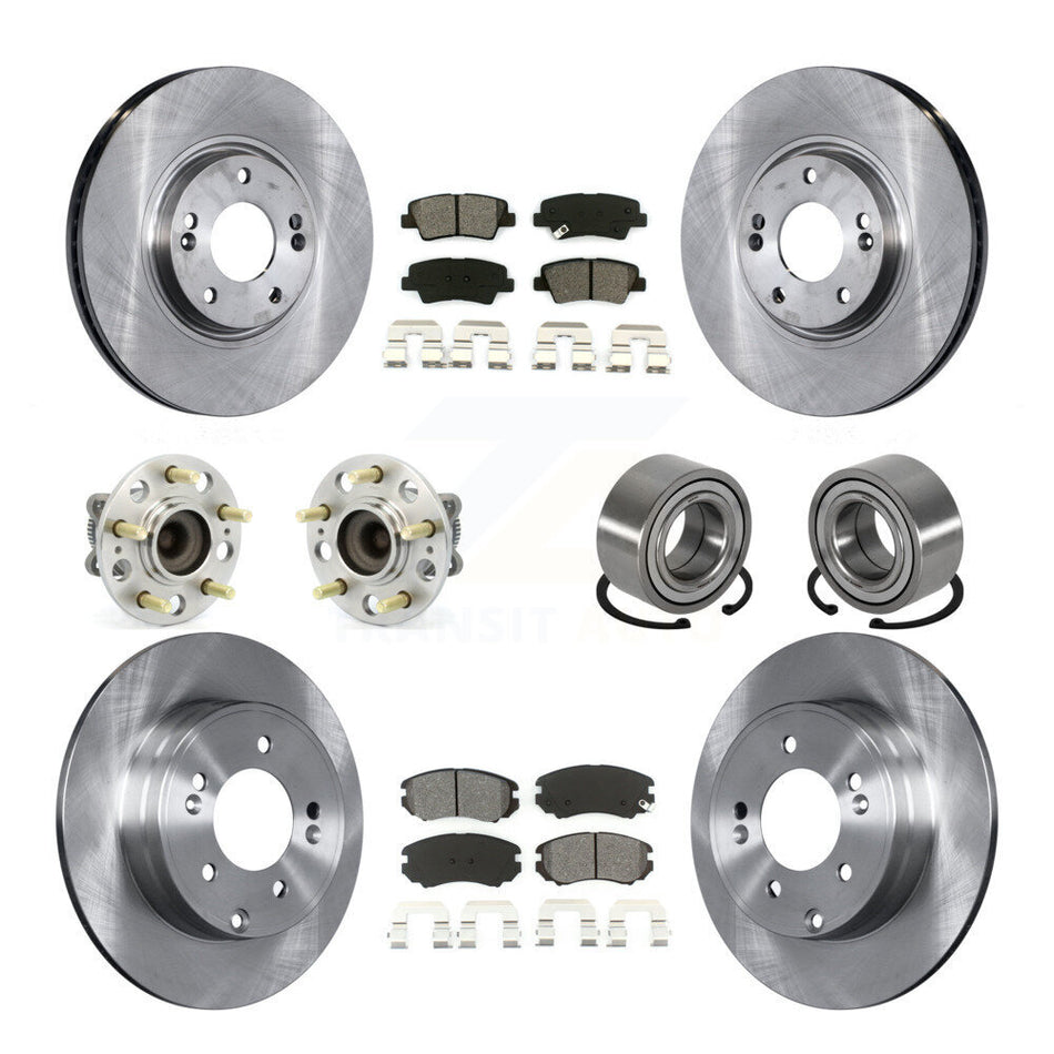 Front Rear Wheel Hub Bearings Assembly Disc Brake Rotors And Semi-Metallic Pads Kit (10Pc) For 2011 Hyundai Azera KBB-106766