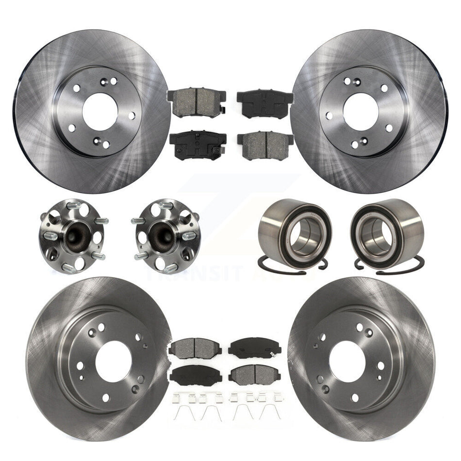 Front Rear Wheel Hub Bearings Assembly Disc Brake Rotors And Semi-Metallic Pads Kit (10Pc) For Honda Civic KBB-106779