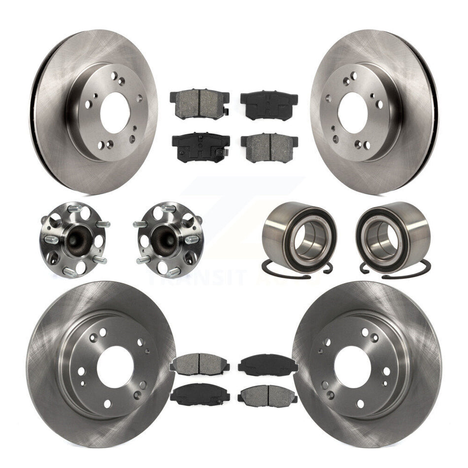 Front Rear Wheel Hub Bearings Assembly Disc Brake Rotors And Semi-Metallic Pads Kit (10Pc) For Honda Civic KBB-106780