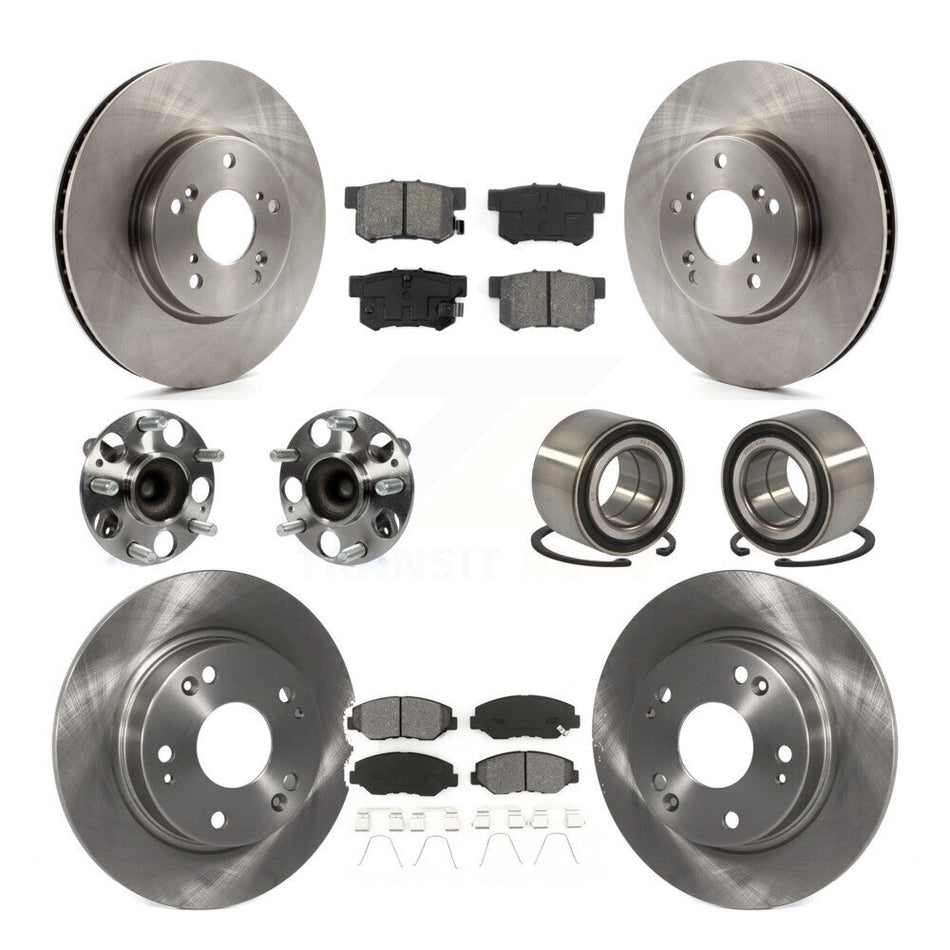 Front Rear Wheel Hub Bearings Assembly Disc Brake Rotors And Semi-Metallic Pads Kit (10Pc) For 2015 Honda Civic EX with Coupe Manual transmission KBB-106781