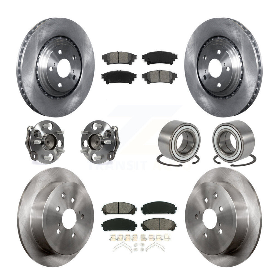 Front Rear Wheel Hub Bearings Assembly Disc Brake Rotors And Semi-Metallic Pads Kit (10Pc) For 2011-2020 Toyota Sienna FWD KBB-106786