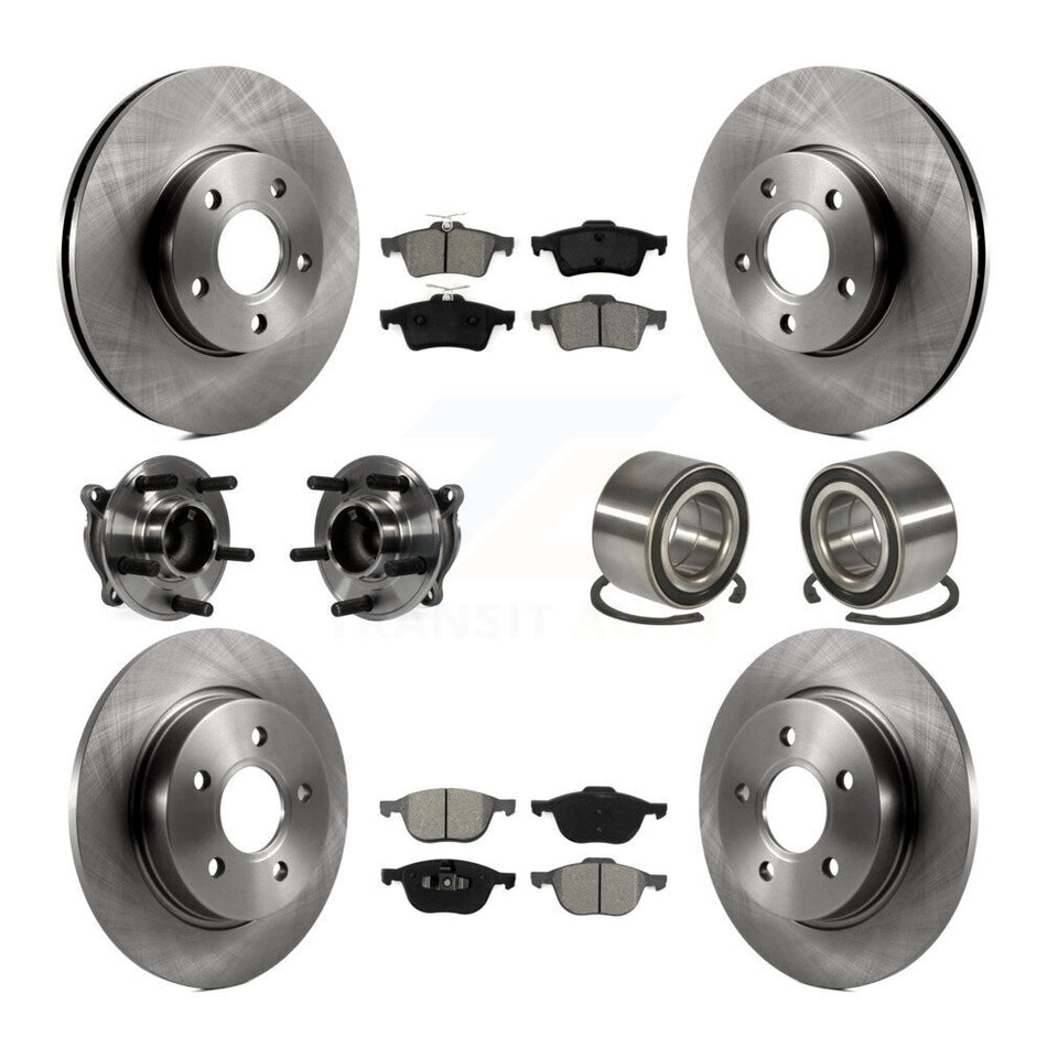 Front Rear Wheel Hub Bearings Assembly Disc Brake Rotors And Semi-Metallic Pads Kit (10Pc) For Ford Focus Without Active Park Assist KBB-106787