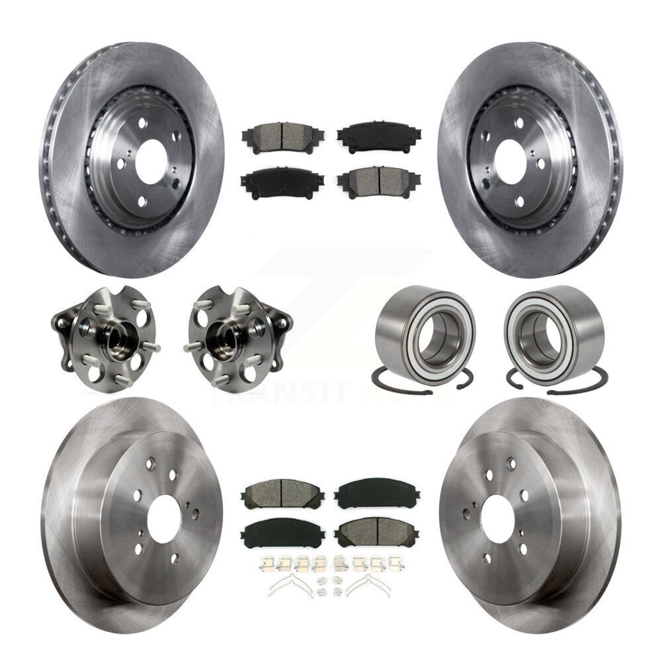 Front Rear Wheel Hub Bearings Assembly Disc Brake Rotors And Semi-Metallic Pads Kit (10Pc) For 2011-2020 Toyota Sienna AWD KBB-106789