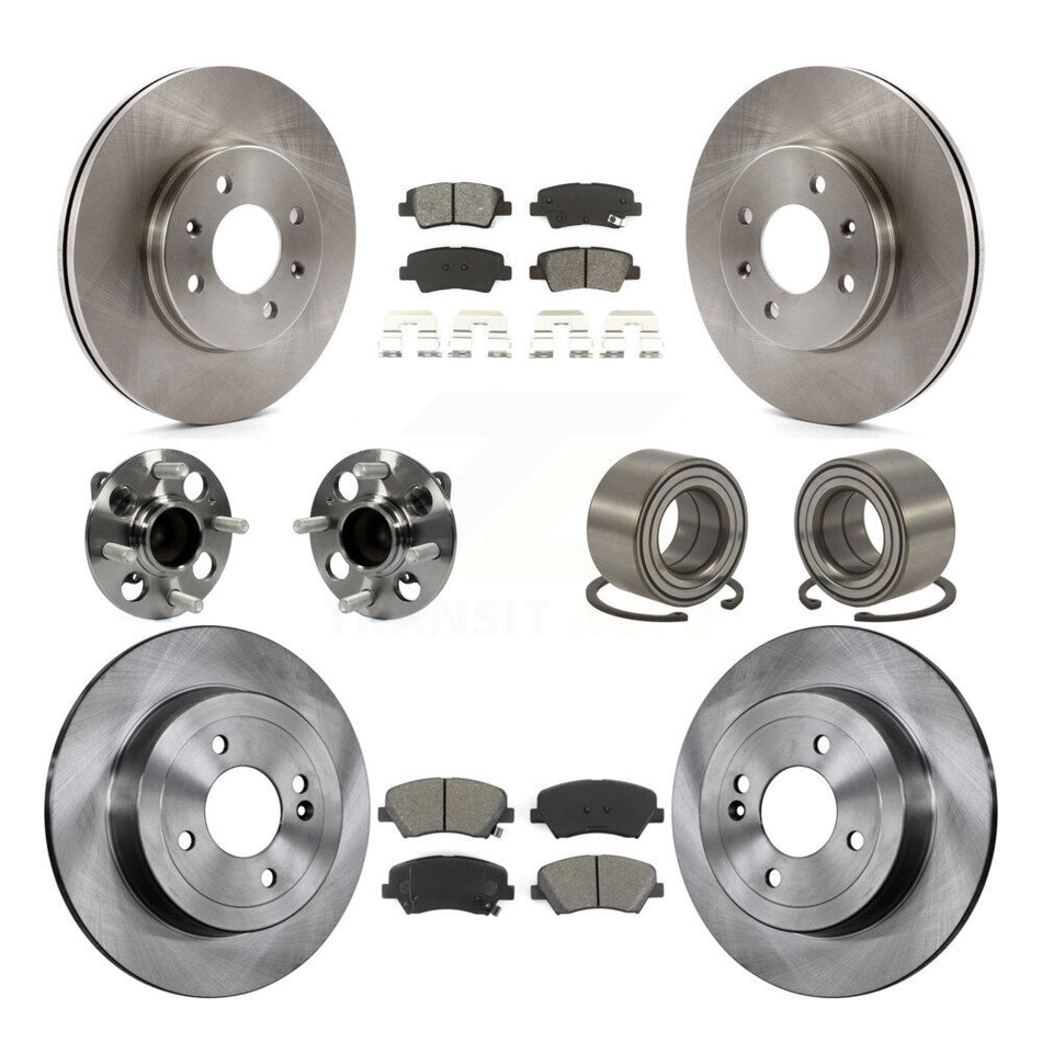 Front Rear Wheel Hub Bearings Assembly Disc Brake Rotors And Semi-Metallic Pads Kit (10Pc) For 2012-2017 Hyundai Accent KBB-106790