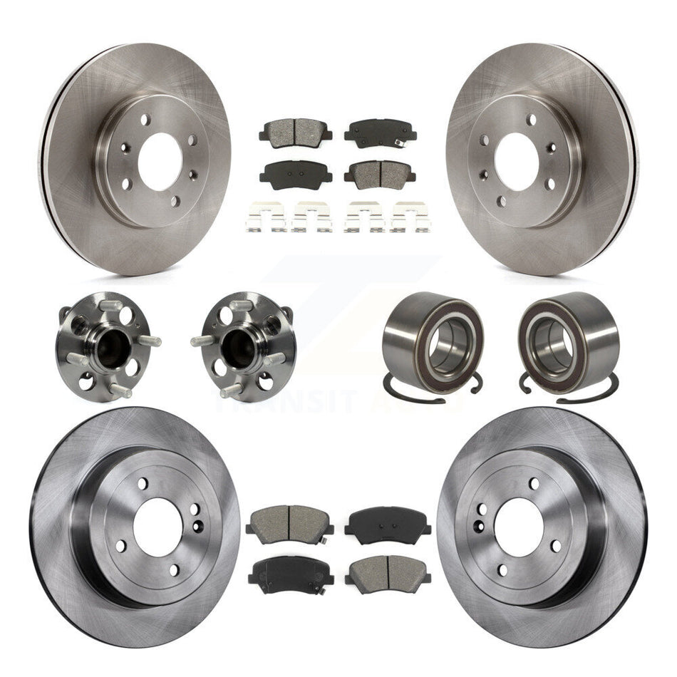 Front Rear Wheel Hub Bearings Assembly Disc Brake Rotors And Semi-Metallic Pads Kit (10Pc) For Kia Rio KBB-106791