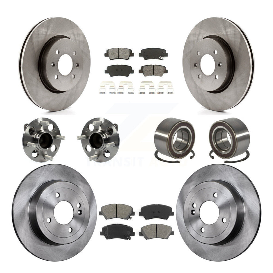 Front Rear Wheel Hub Bearings Assembly Disc Brake Rotors And Semi-Metallic Pads Kit (10Pc) For Kia Rio KBB-106792