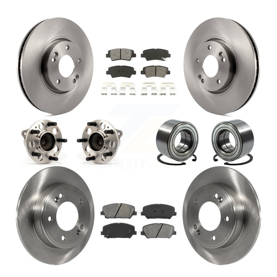 Front Rear Wheel Hub Bearings Assembly Disc Brake Rotors And Semi-Metallic Pads Kit (10Pc) For Hyundai Veloster Kia Forte Koup KBB-106795
