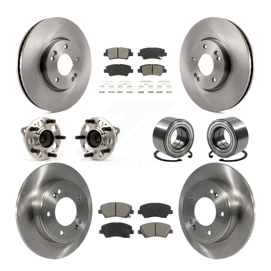 Front Rear Wheel Hub Bearings Assembly Disc Brake Rotors And Semi-Metallic Pads Kit (10Pc) For 2015 Hyundai Veloster Tech RE FLEX SE KBB-106796