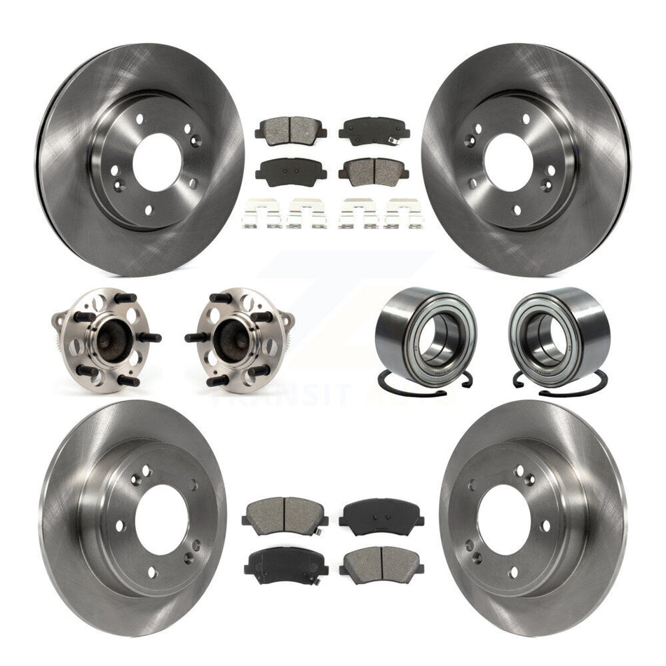 Front Rear Wheel Hub Bearings Assembly Disc Brake Rotors And Semi-Metallic Pads Kit (10Pc) For Hyundai Elantra Kia Forte Veloster GT Forte5 Coupe Koup KBB-106797