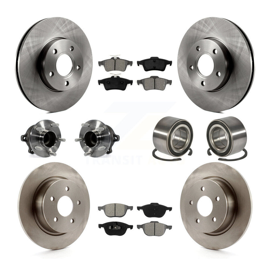 Front Rear Wheel Hub Bearings Assembly Disc Brake Rotors And Semi-Metallic Pads Kit (10Pc) For Ford C-Max Without Parking Assist KBB-106799