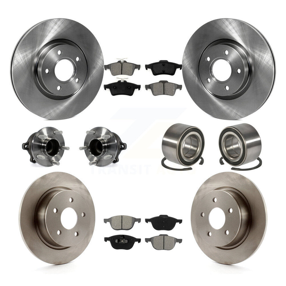 Front Rear Wheel Hub Bearings Assembly Disc Brake Rotors And Semi-Metallic Pads Kit (10Pc) For Ford Escape C-Max Without Parking Assist KBB-106802