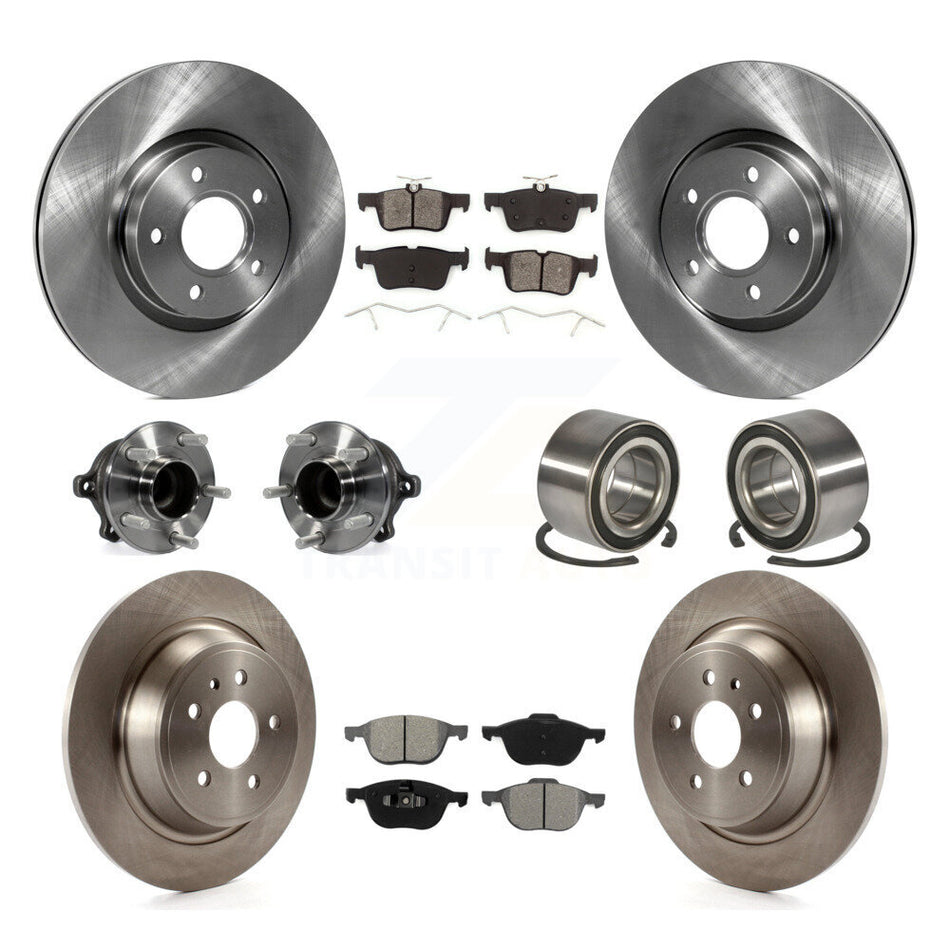 Front Rear Wheel Hub Bearings Assembly Disc Brake Rotors And Semi-Metallic Pads Kit (10Pc) For 2017-2019 Ford Escape FWD with 2.5L 1.5L Without Parking Assist KBB-106803