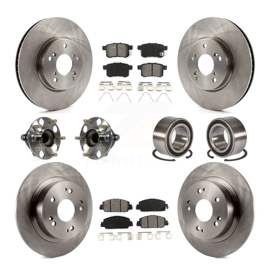 Front Rear Wheel Hub Bearings Assembly Disc Brake Rotors And Semi-Metallic Pads Kit (10Pc) For Honda Accord KBB-106821