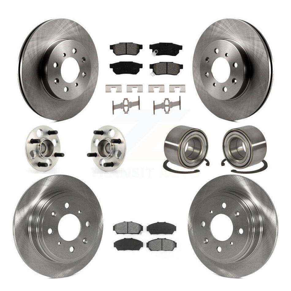 Front Rear Wheel Hub Bearings Assembly Disc Brake Rotors And Semi-Metallic Pads Kit (10Pc) For 1994-1995 Honda Civic EX with Coupe Drum rear brakes Non-ABS KBB-106833