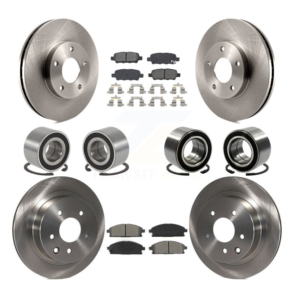 Front Rear Wheel Bearings Disc Brake Rotors And Semi-Metallic Pads Kit (10Pc) For 2005-2006 Nissan X-Trail FWD KBB-106880