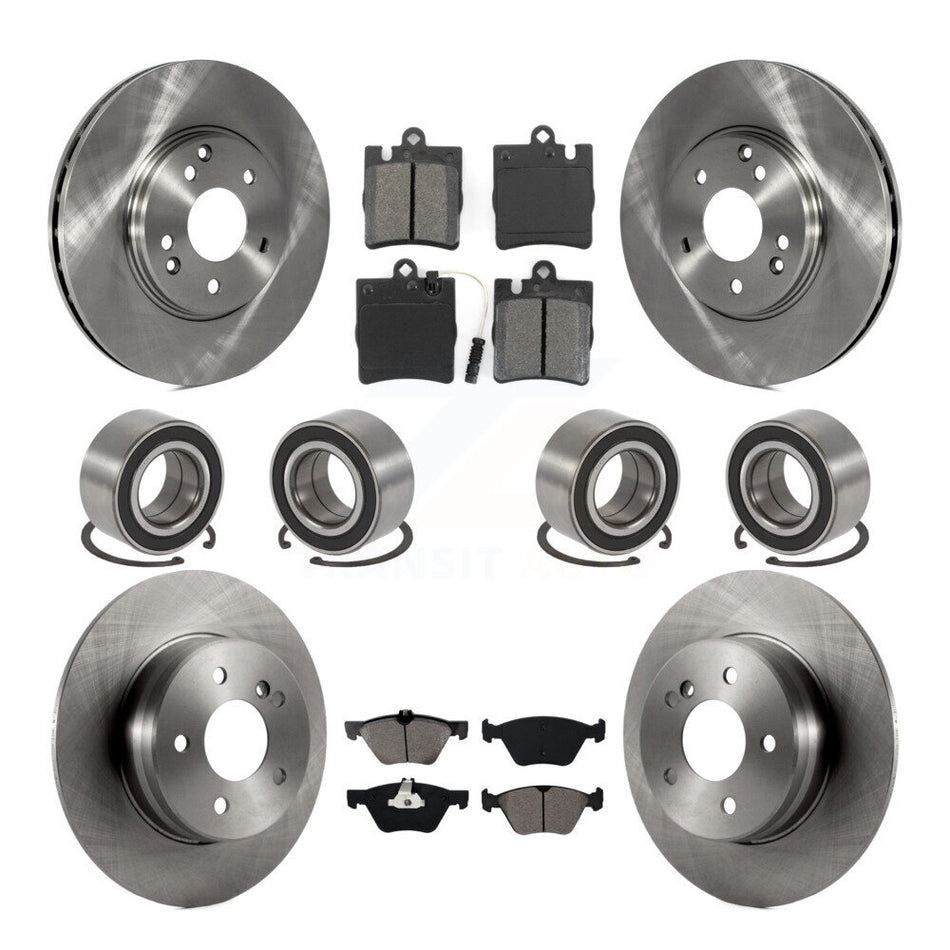 Front Rear Wheel Bearings Disc Brake Rotors And Semi-Metallic Pads Kit (10Pc) For 1998-2002 Mercedes-Benz E320 4Matic with Sedan KBB-106900