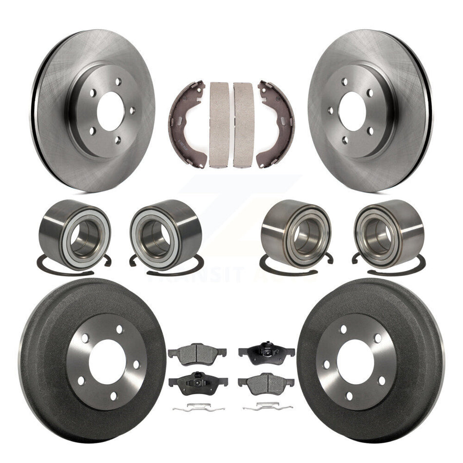 Front Rear Wheel Bearings Disc Brake Rotors And Ceramic Pads Shoes Kit (10Pc) For Ford Escape Mercury Mariner Mazda Tribute KBB-106905