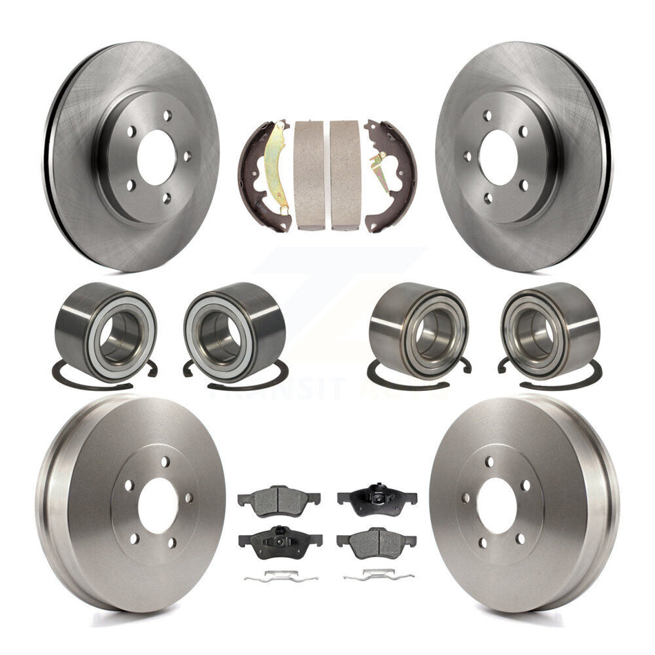 Front Rear Wheel Bearings Disc Brake Rotors And Ceramic Pads Shoes Kit (10Pc) For Ford Escape Mercury Mariner Mazda Tribute KBB-106907