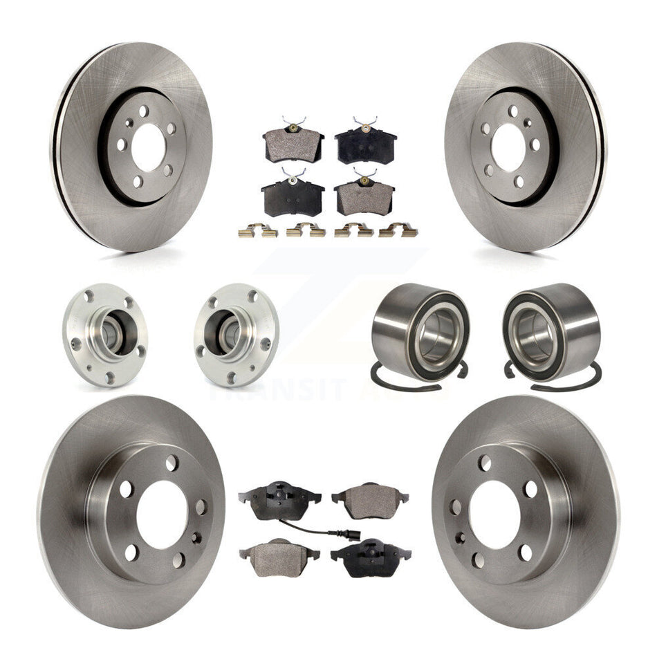 Front Rear Wheel Hub Bearings Assembly Disc Brake Rotors And Ceramic Pads Kit (10Pc) For Volkswagen Beetle Golf Jetta KBB-106913