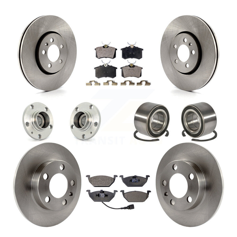 Front Rear Wheel Hub Bearings Assembly Disc Brake Rotors And Ceramic Pads Kit (10Pc) For 2000-2001 Volkswagen Golf 2.0L With 288mm Diameter Rotor KBB-106914
