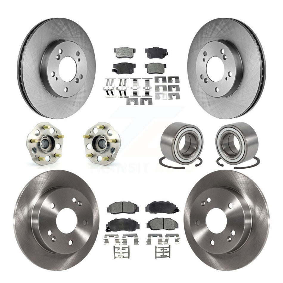 Front Rear Wheel Hub Bearings Assembly Disc Brake Rotors And Ceramic Pads Kit (10Pc) For 1997-2001 Honda Prelude KBB-106924