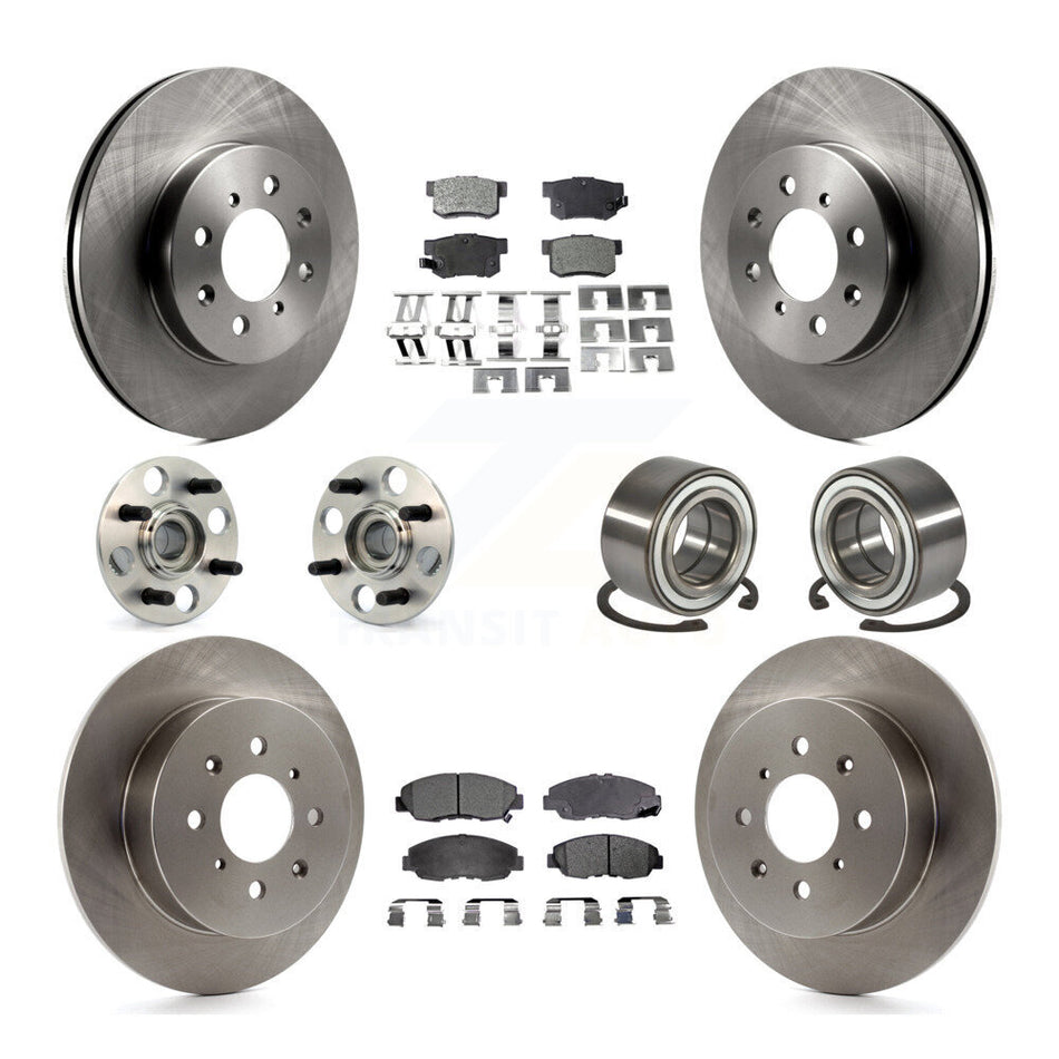 Front Rear Wheel Hub Bearings Assembly Disc Brake Rotors And Ceramic Pads Kit (10Pc) For 2001-2005 Acura EL KBB-106934