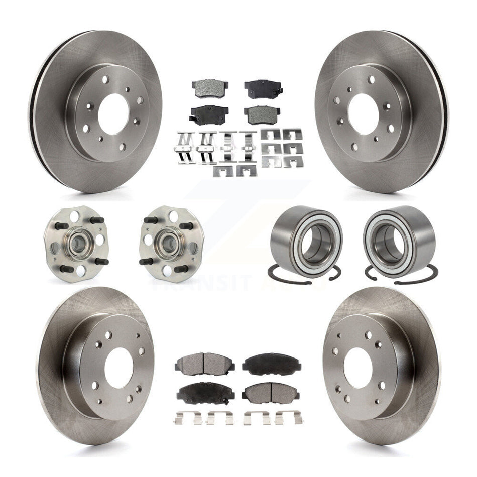 Front Rear Wheel Hub Bearings Assembly Disc Brake Rotors And Ceramic Pads Kit (10Pc) For 1998-2002 Honda Accord Coupe with 2.3L 4-Wheel ABS KBB-106937