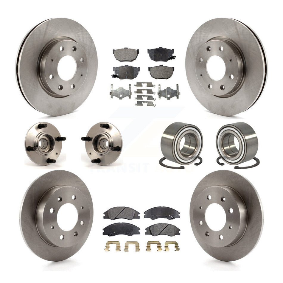 Front Rear Wheel Hub Bearings Assembly Disc Brake Rotors And Ceramic Pads Kit (10Pc) For 2005-2009 Kia Spectra Spectra5 Non-ABS KBB-106984