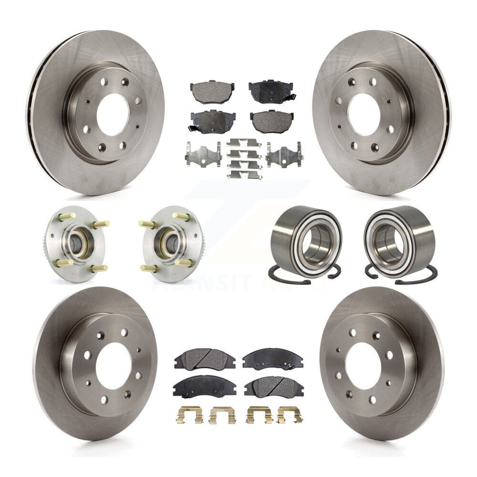 Front Rear Wheel Hub Bearings Assembly Disc Brake Rotors And Ceramic Pads Kit (10Pc) For 2005-2009 Kia Spectra Spectra5 4-Wheel ABS KBB-106987