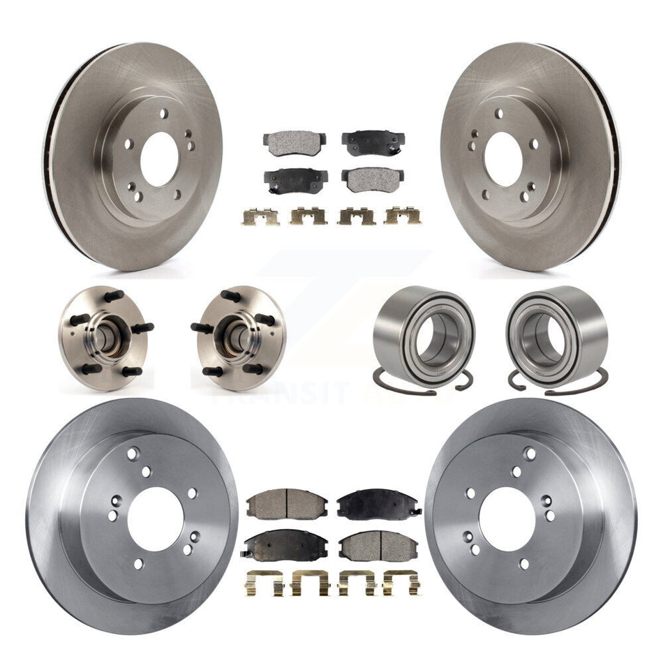 Front Rear Wheel Hub Bearings Assembly Disc Brake Rotors And Ceramic Pads Kit (10Pc) For 2001-2006 Hyundai Santa Fe FWD with Non-ABS With 294mm Diameter Rotor KBB-106989