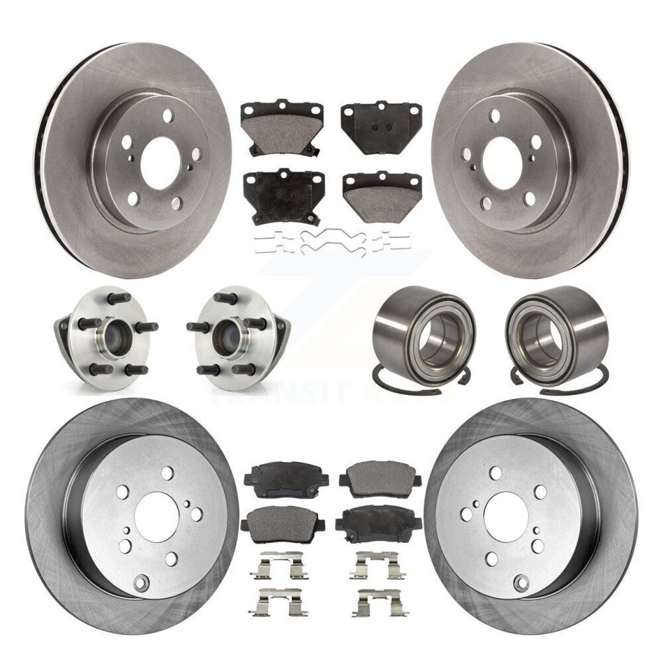 Front Rear Wheel Hub Bearings Assembly Disc Brake Rotors And Ceramic Pads Kit (10Pc) For 2000 Toyota Celica GT with Non-ABS KBB-106995