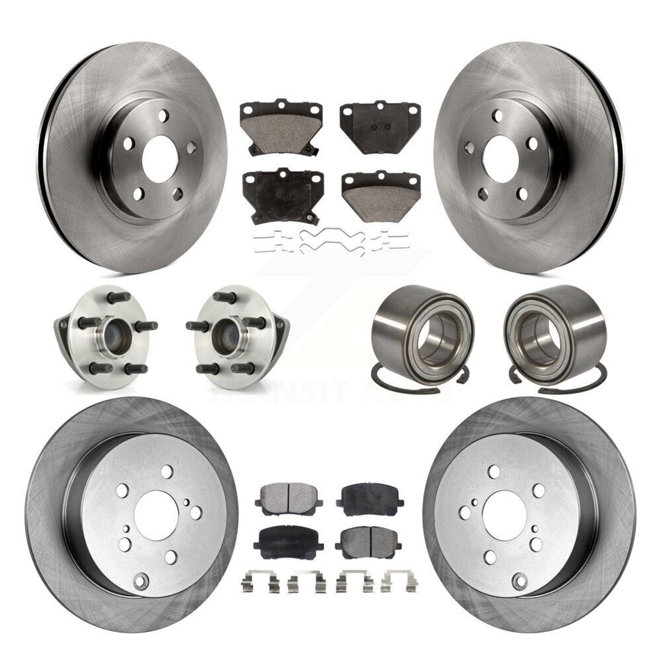Front Rear Wheel Hub Bearings Assembly Disc Brake Rotors And Ceramic Pads Kit (10Pc) For Toyota Matrix Pontiac Vibe FWD with Non-ABS KBB-106997