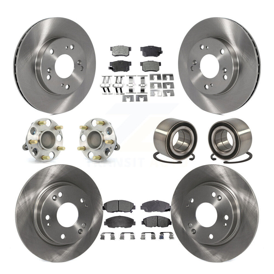 Front Rear Wheel Hub Bearings Assembly Disc Brake Rotors And Ceramic Pads Kit (10Pc) For Honda Civic KBB-107002