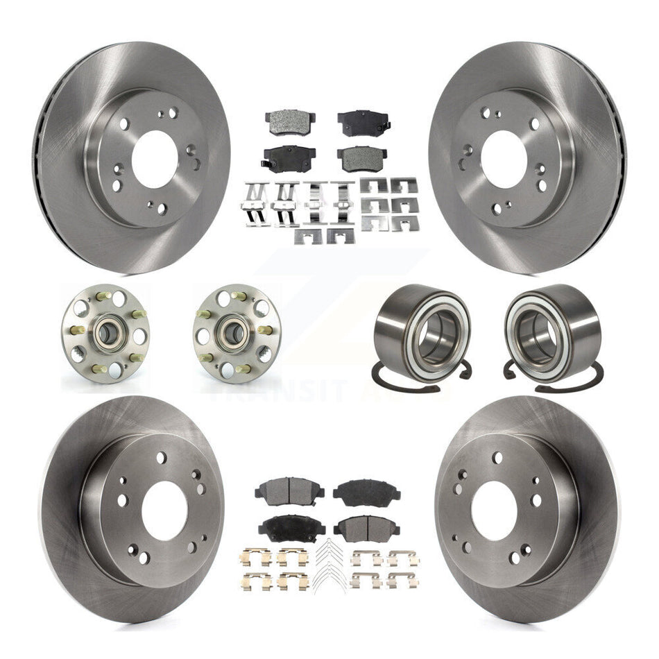 Front Rear Wheel Hub Bearings Assembly Disc Brake Rotors And Ceramic Pads Kit (10Pc) For 2004 Honda Civic SiR KBB-107005