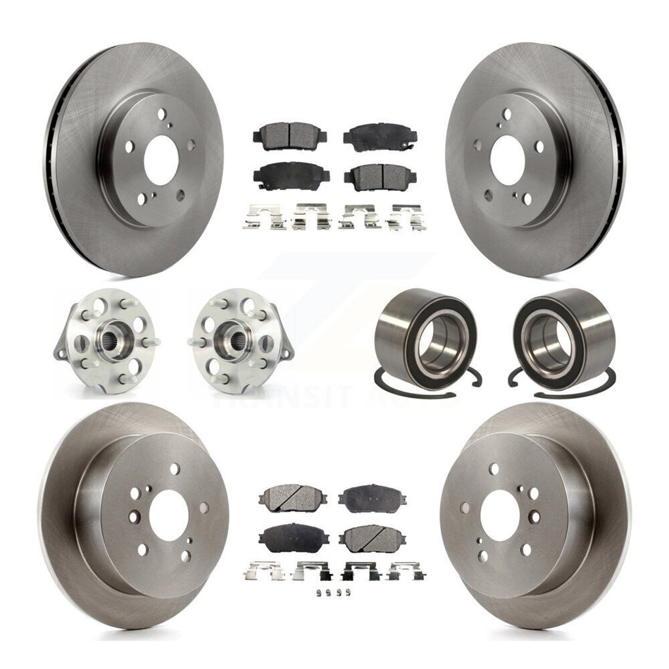 Front Rear Wheel Hub Bearings Assembly Disc Brake Rotors And Ceramic Pads Kit (10Pc) For 2004-2010 Toyota Sienna AWD KBB-107022