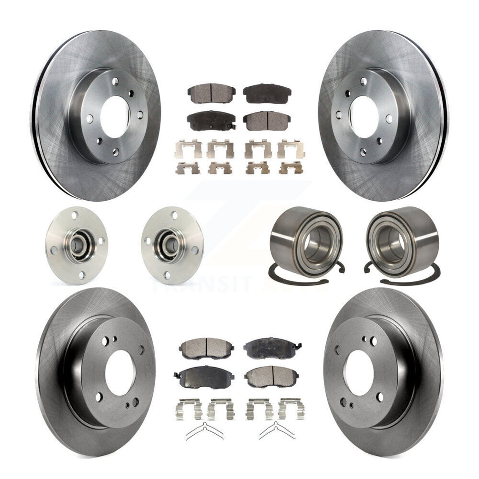 Front Rear Wheel Hub Bearings Assembly Disc Brake Rotors And Ceramic Pads Kit (10Pc) For 2002 Nissan Sentra 2.5L With Single Piston Caliper KBB-107033