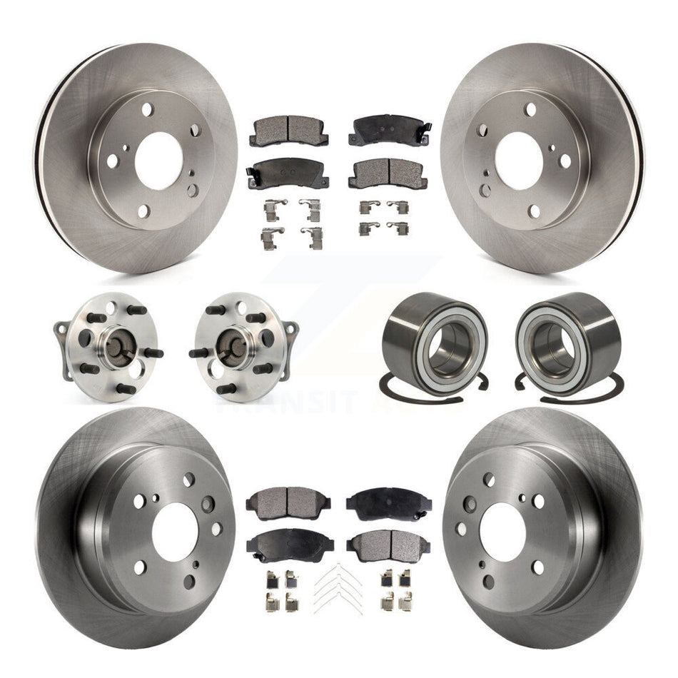 Front Rear Wheel Hub Bearings Assembly Disc Brake Rotors And Ceramic Pads Kit (10Pc) For 1997-1999 Toyota Camry 2.2L with 4-Wheel ABS KBB-107038
