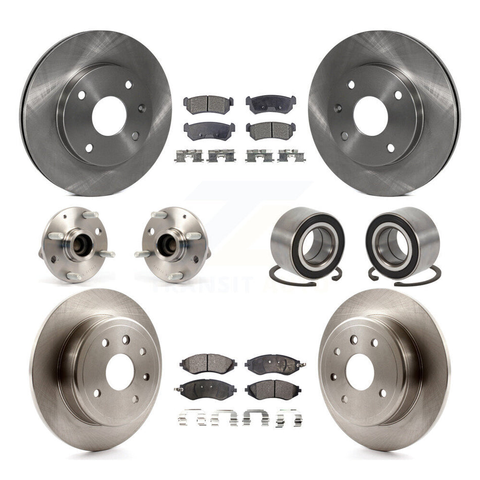 Front Rear Wheel Hub Bearings Assembly Disc Brake Rotors And Ceramic Pads Kit (10Pc) For 2004-2006 Chevrolet Optra Non-ABS With 276mm Diameter Rotor KBB-107044