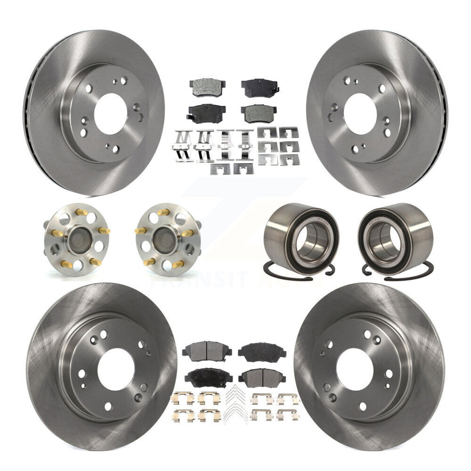 Front Rear Wheel Hub Bearings Assembly Disc Brake Rotors And Ceramic Pads Kit (10Pc) For Honda Civic KBB-107046