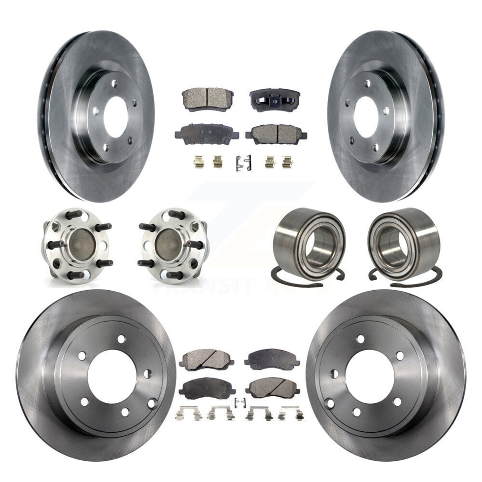 Front Rear Wheel Hub Bearings Assembly Disc Brake Rotors And Ceramic Pads Kit (10Pc) For 2007 Dodge Caliber FWD with Drum rear brakes Non-ABS With 294mm Diameter Rotor KBB-107059