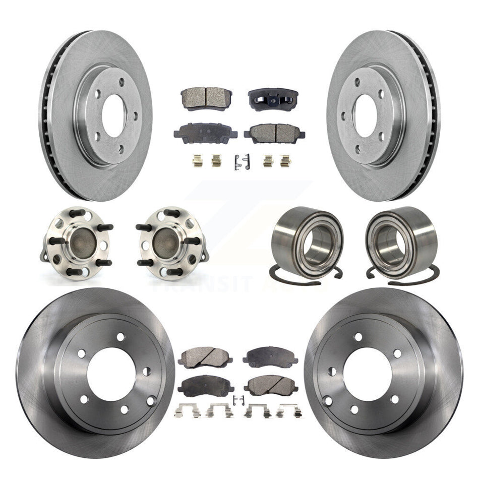 Front Rear Wheel Hub Bearings Assembly Disc Brake Rotors And Ceramic Pads Kit (10Pc) For Dodge Caliber KBB-107060