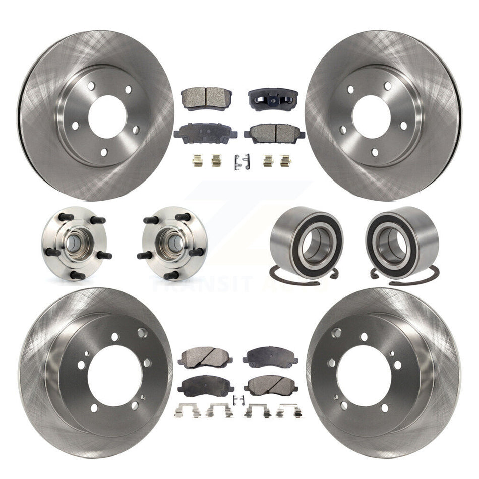 Front Rear Wheel Hub Bearings Assembly Disc Brake Rotors And Ceramic Pads Kit (10Pc) For 2004-2006 Mitsubishi Lancer Ralliart KBB-107066