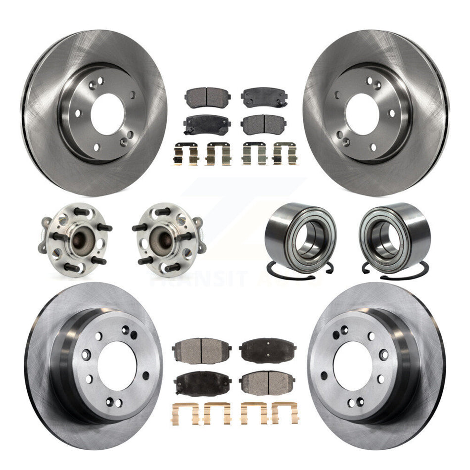 Front Rear Wheel Hub Bearings Assembly Disc Brake Rotors And Ceramic Pads Kit (10Pc) For Hyundai Elantra KBB-107068