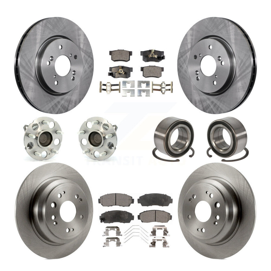 Front Rear Wheel Hub Bearings Assembly Disc Brake Rotors And Ceramic Pads Kit (10Pc) For 2013-2015 Honda Crosstour FWD KBB-107077
