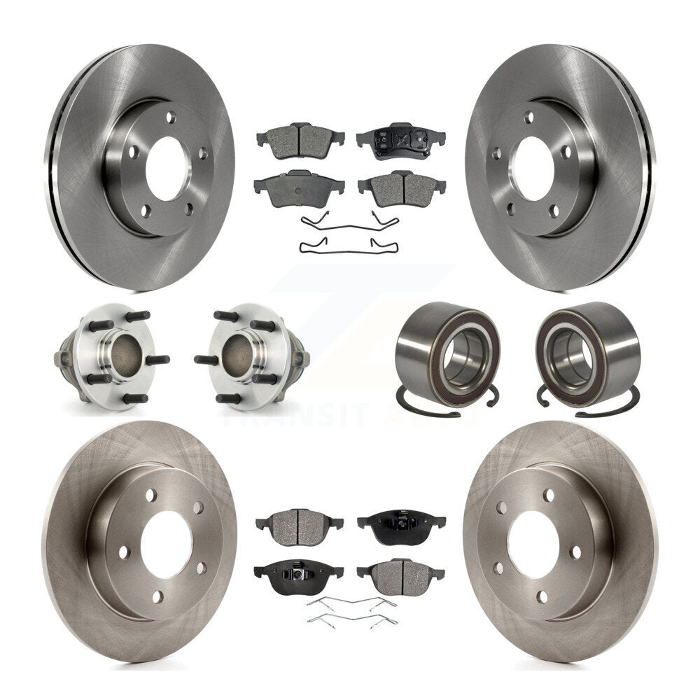 Front Rear Hub Bearing Brake Rotor Pads Kit (10Pc) For 2005 Mazda 3 2.0L with 4-Wheel ABS KBB-107085