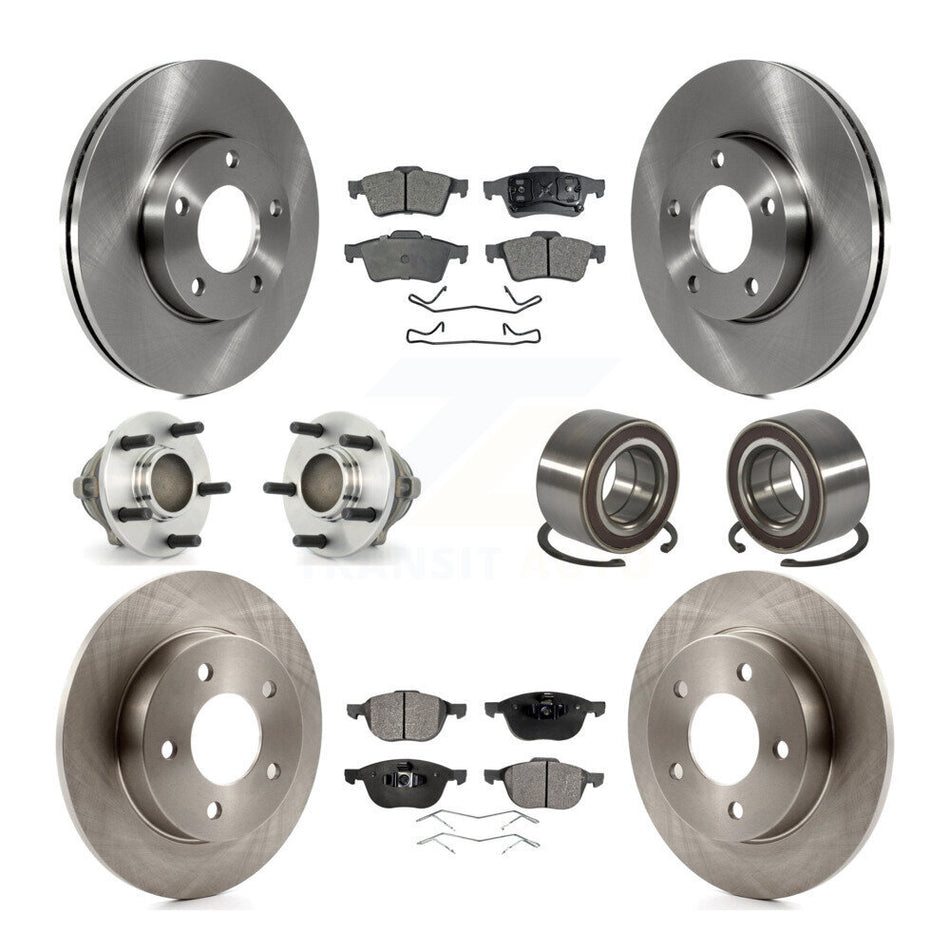 Front Rear Hub Bearing Brake Rotor Pads Kit (10Pc) For 2005 Mazda 3 2.0L with 4-Wheel ABS KBB-107085