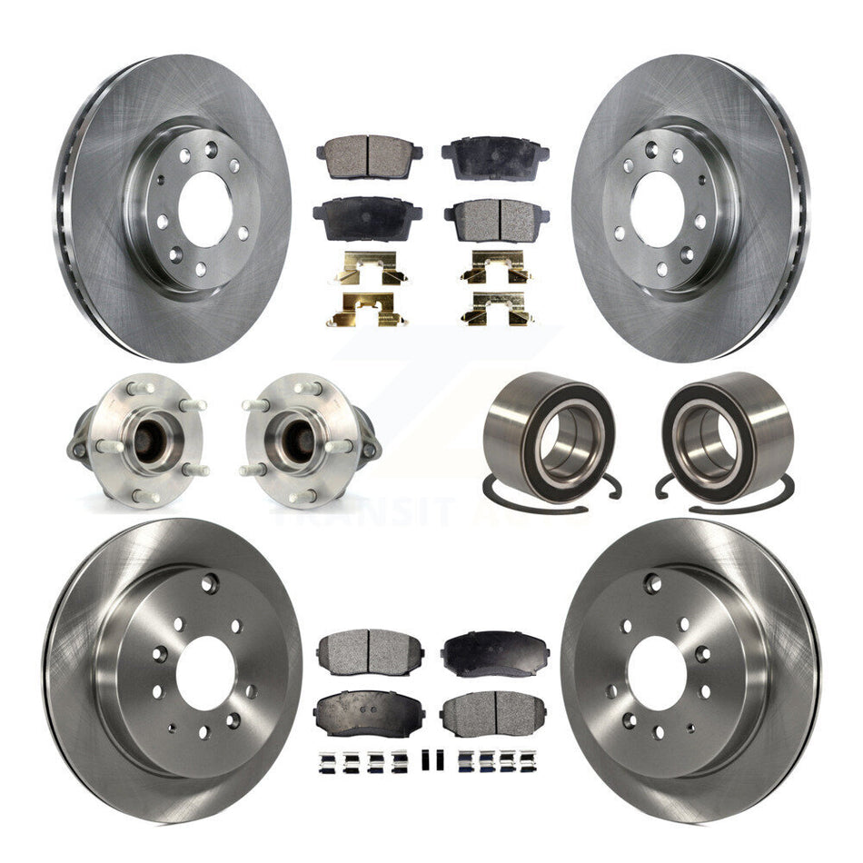 Front Rear Wheel Hub Bearings Assembly Disc Brake Rotors And Ceramic Pads Kit (10Pc) For 2007-2012 Mazda CX-7 FWD KBB-107090
