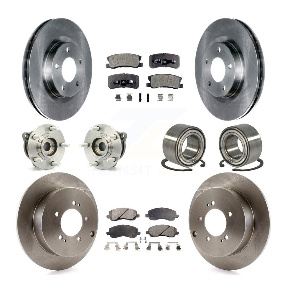 Front Rear Wheel Hub Bearings Assembly Disc Brake Rotors And Ceramic Pads Kit (10Pc) For Mitsubishi Outlander With 7 Passenger Seating KBB-107108